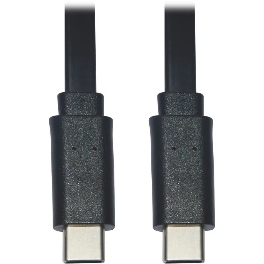 Flat black USB-C cable with male connectors on both ends, six feet long