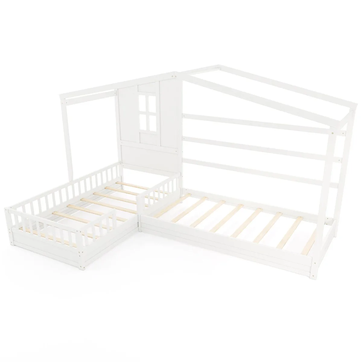 SlickBlue SlickBlue L-Shaped Double Twin Platform Bed White 122" x 78.5" x 72.5 — product photo