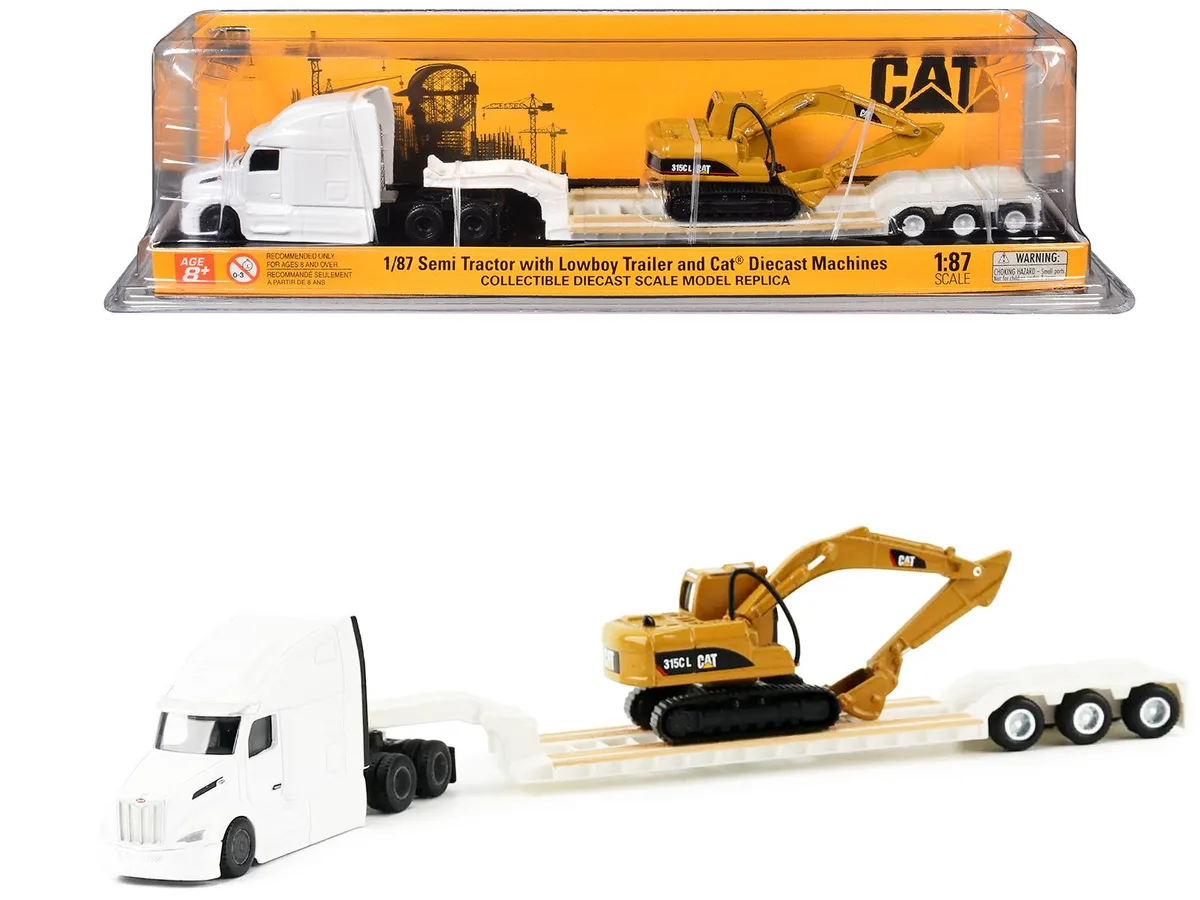 DieCast Masters DieCast Masters Peterbilt 579 with Lowboy Trailer &amp; CAT 315C Excavator 1/87 HO Scale Diecast Hobby Collectible — product photo