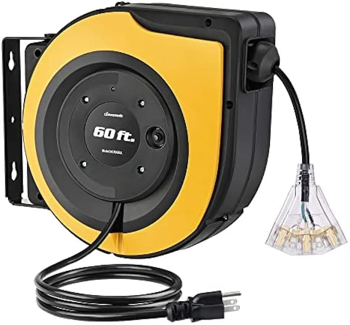 TAURKENAM TAURKENAM 60 FT 12AWG Retractable Cord Reel 15A Breaker 180° Swivel Bracket power adapter — product photo