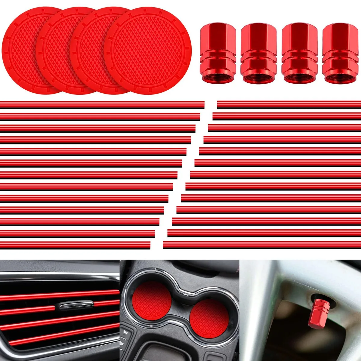  Car Interior Accessories Kit 28 Pcs Red accessories - wheel — product photo