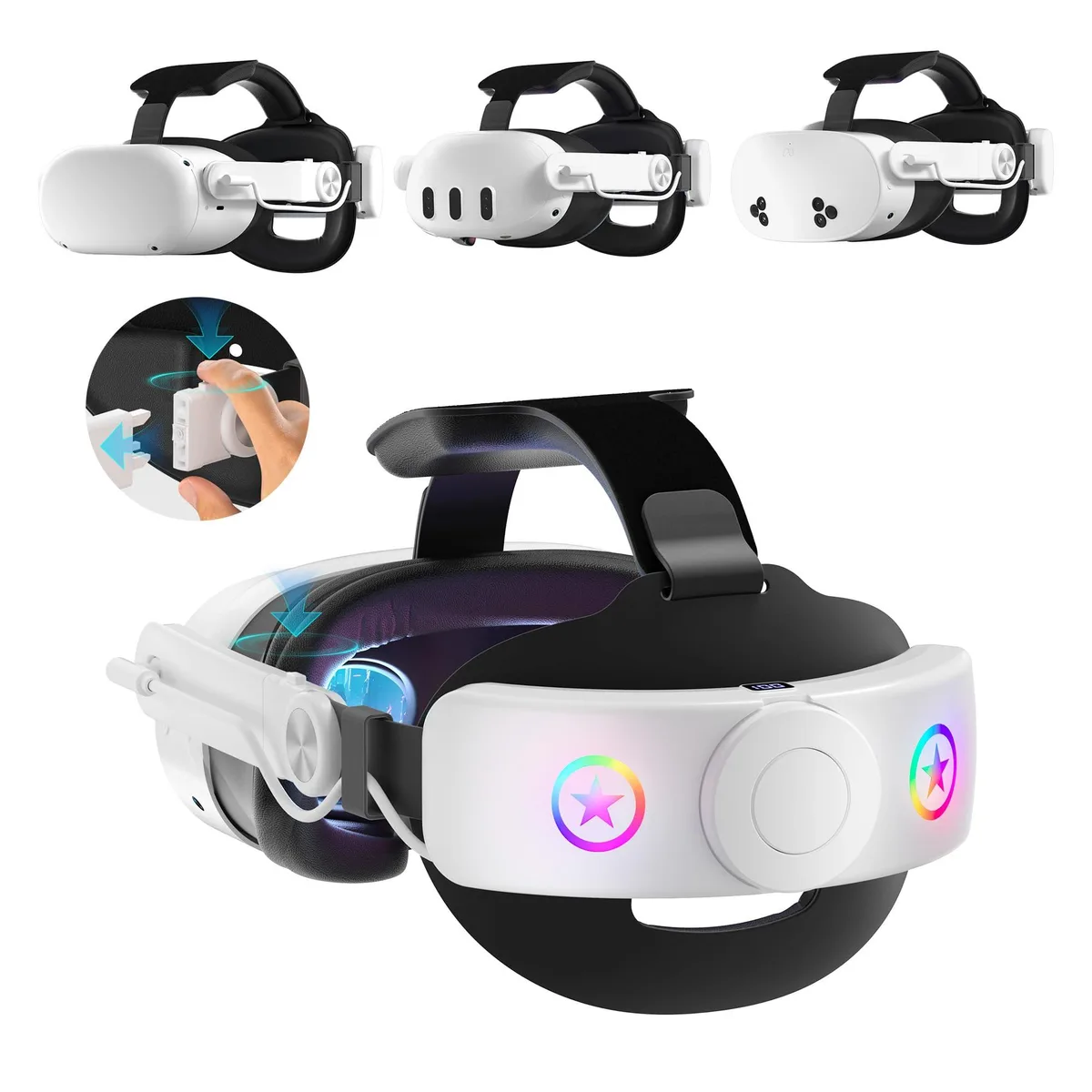  VR Head Set Strap 10000mAh Battery Meta Quest 3/3S One-Click Release — product photo