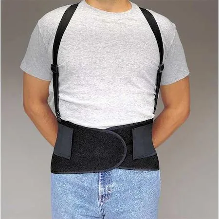 Black elastic back support size S with detachable suspenders and hook-and-loop closure