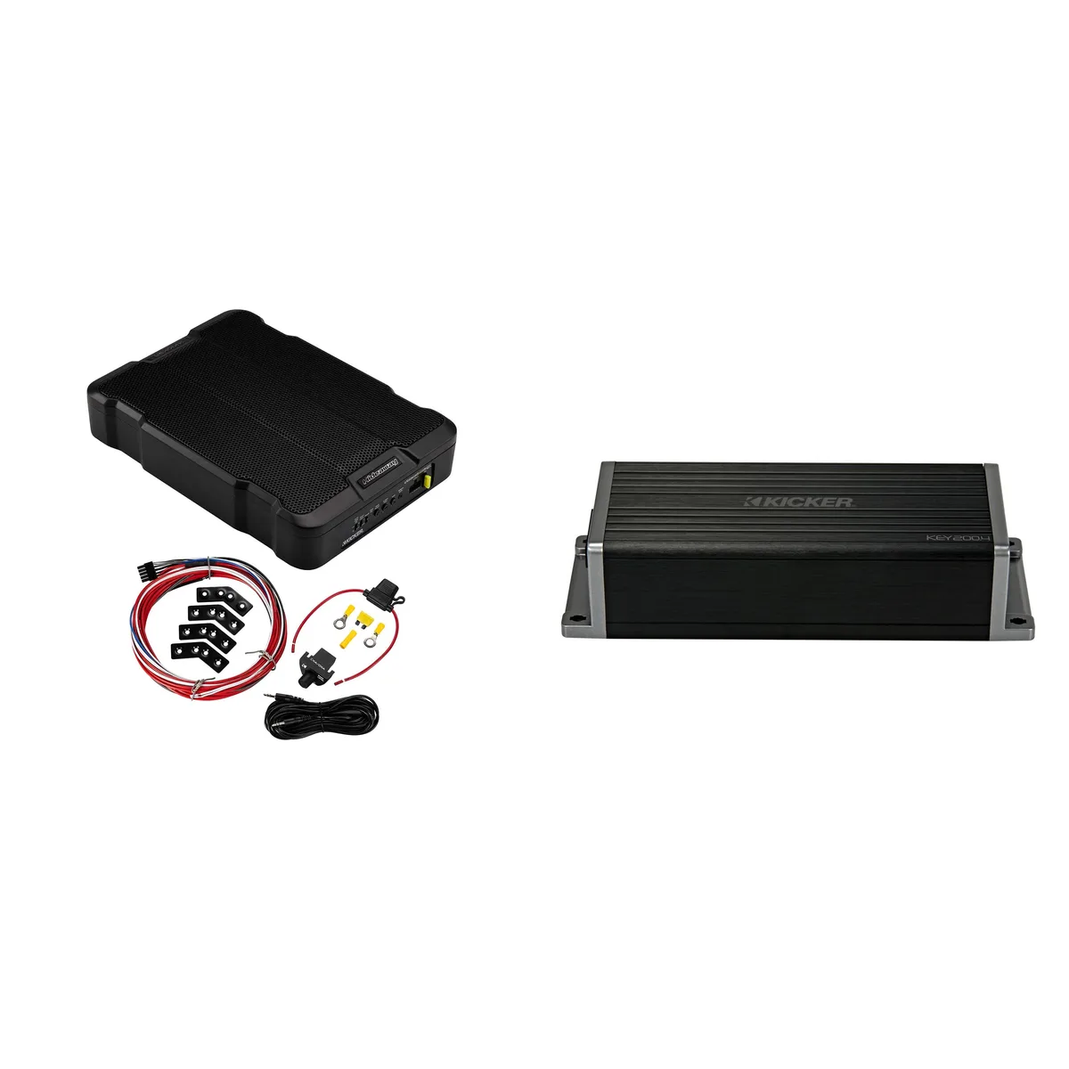 KICKER KICKER 51HS12 12-Inch Powered Subwoofer + 47KEY2004 4-Channel DSP Amplifier 200W — product photo