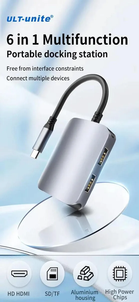 SMUGDESK SMUGDESK 6in1 USB-C Hub 4K HDMI 100W PD USB 3.0 2.0 SD TF Card Reader usb display adapter — product photo