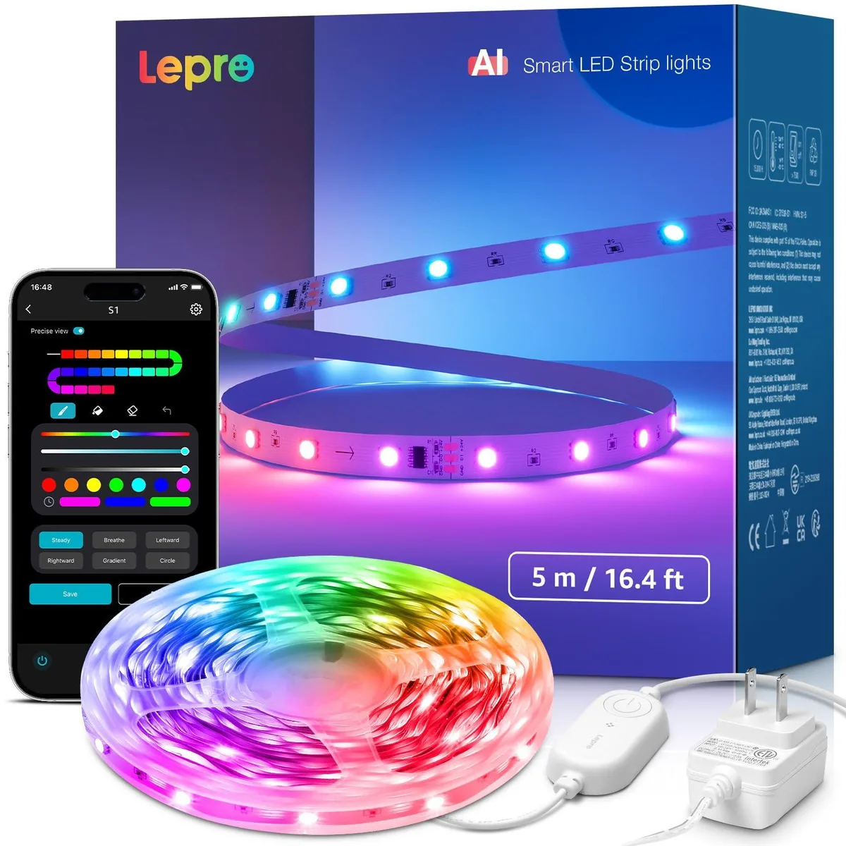White 16.4ft LED strip light on clear acrylic backing, 12W 24V indoor kit