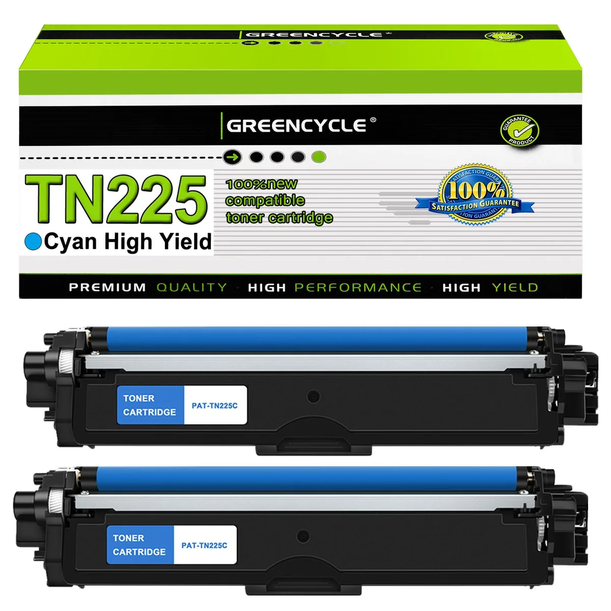 GREENCYCLE GREENCYCLE TN225 Cyan Toner Cartridge 2 Pack 2200 Pages — product photo