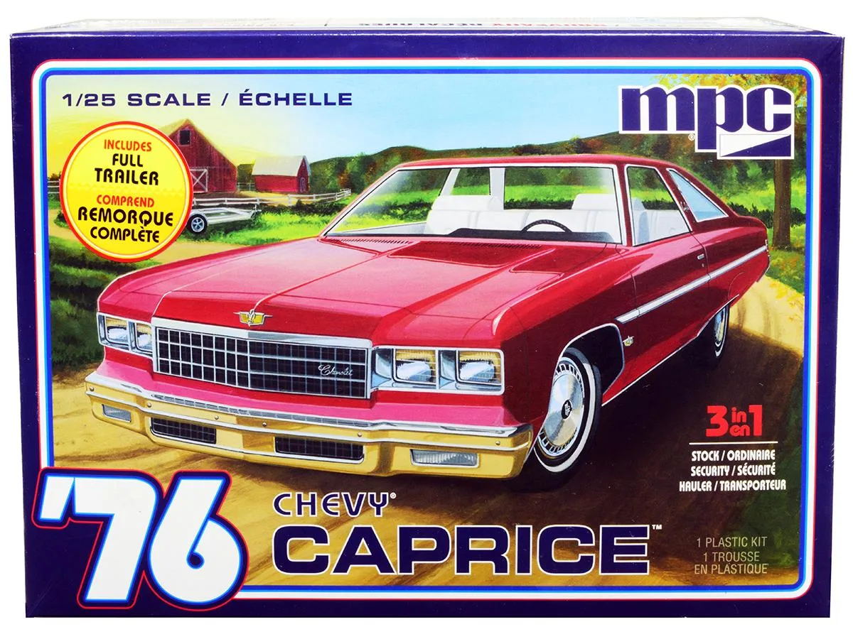 Mpc Mpc 1976 Chevrolet Caprice with Trailer 3-in-1 Kit 1/25 Scale Model — product photo