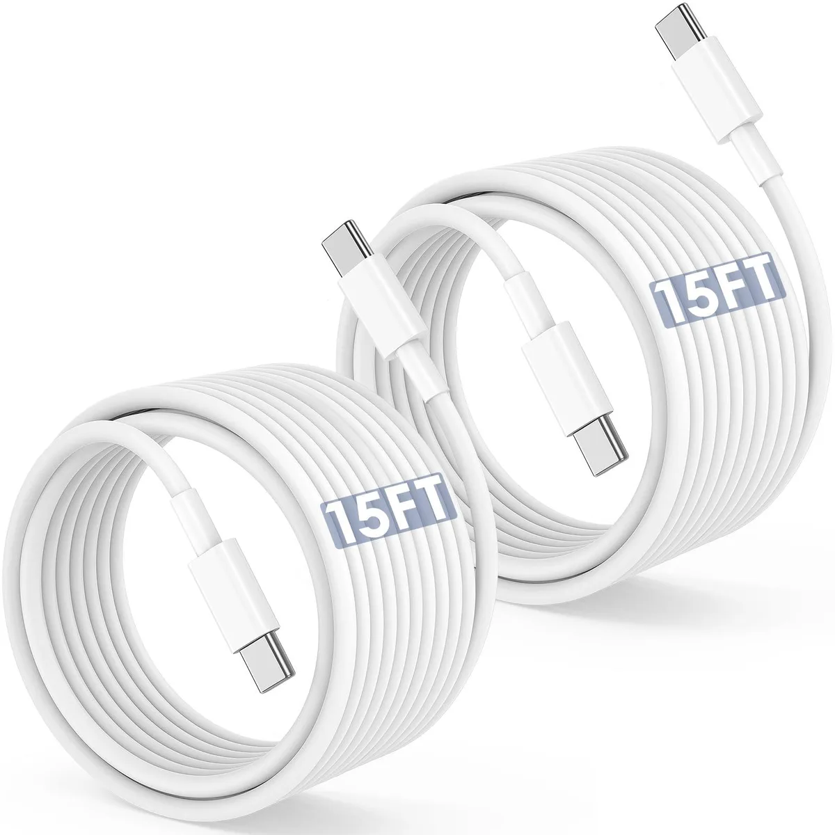 Fashia USB-C to USB-C Cable 15 ft 60 W 2-Pack White — product photo