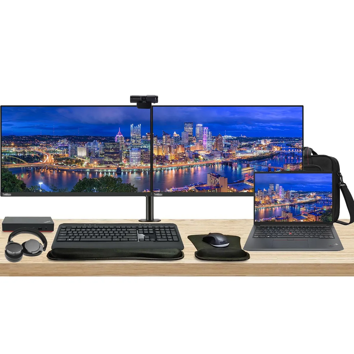 Lenovo Lenovo ThinkPad E14 Gen 5 14" Ryzen 5 7530U 8GB 256GB SSD Bundle with Dual 27" Monitors, Dock, MK670 Kit — product photo