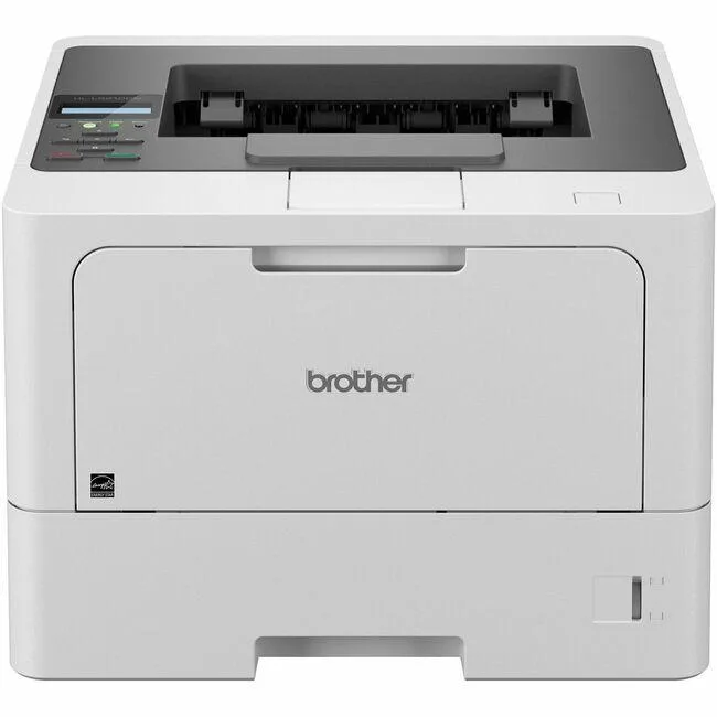 Rectangular white office laser printer with front paper tray and control panel