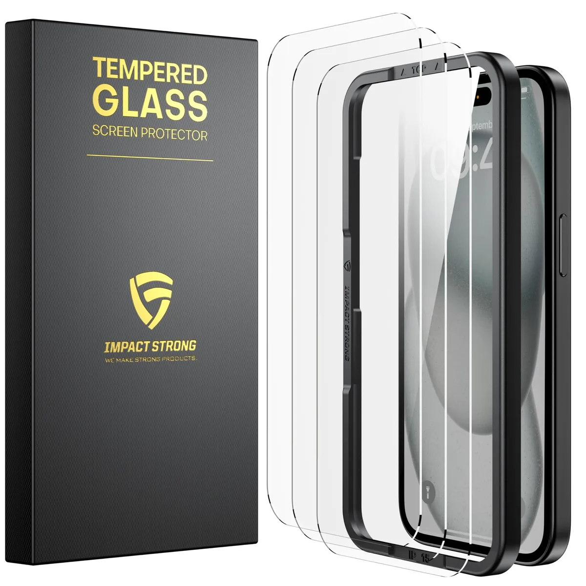  ImpactStrong iPhone 16/15 3-Pack Tempered Glass Screen Protector 6.1 Inch — product photo