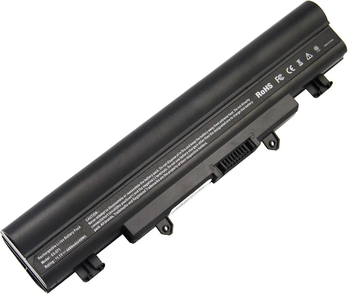 Rectangular black lithium-ion laptop battery pack with label showing AL14A32 5000mAh 11.1V