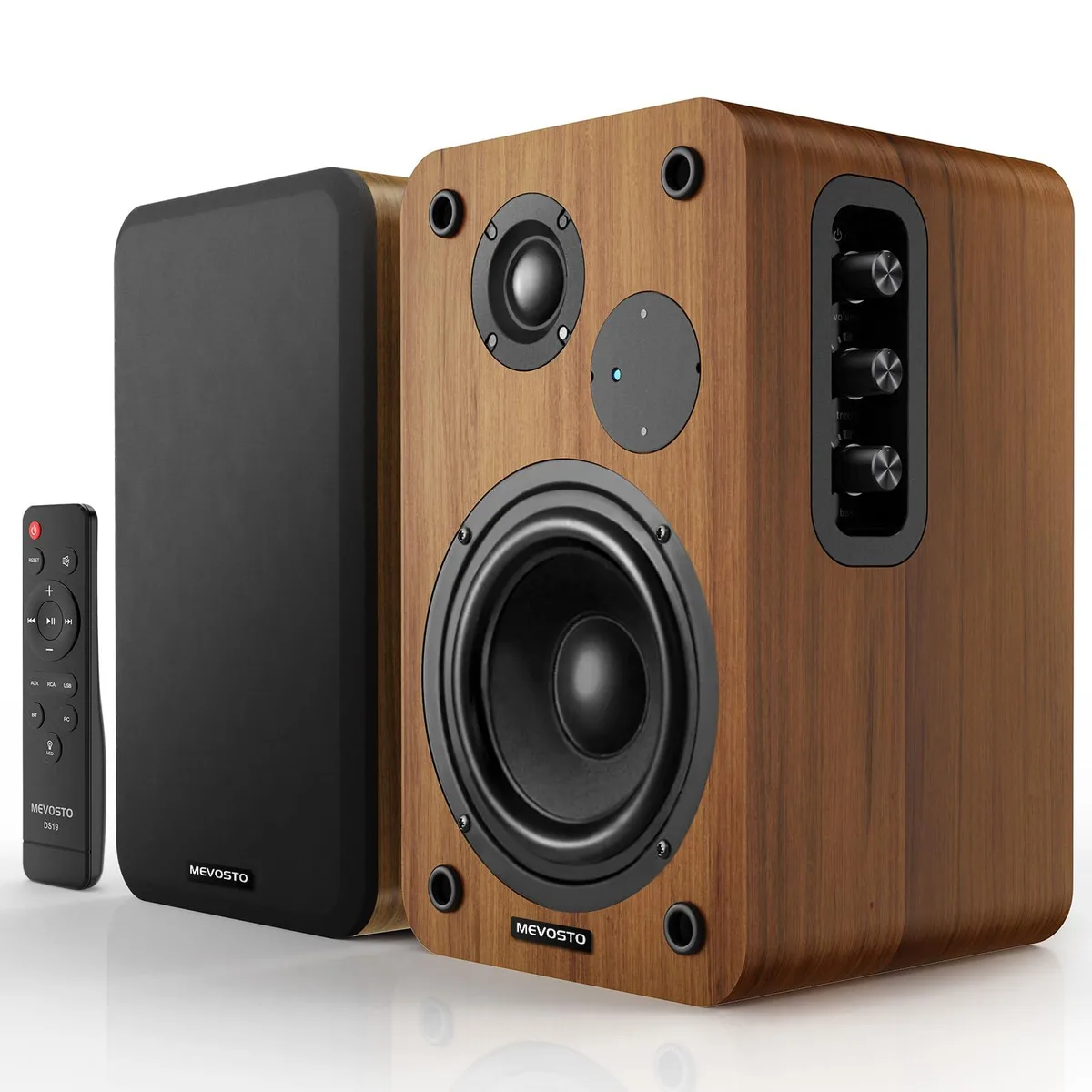 MEVOSTO 2-Way Bookshelf Speakers 36W RMS BT 5.4 Brown — product photo