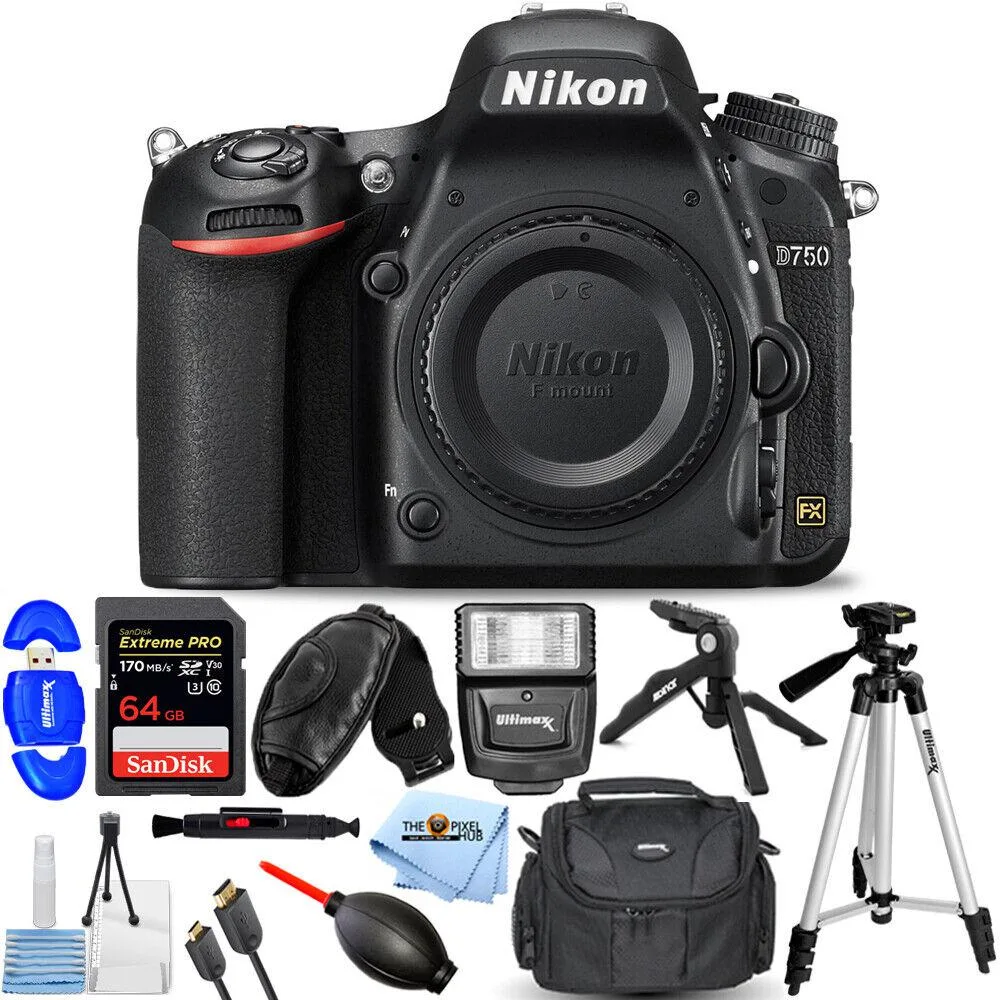 Nikon Global Nikon D750 DSLR Camera Body Only Black 1543 64GB Flash Tripod Bundle — product photo