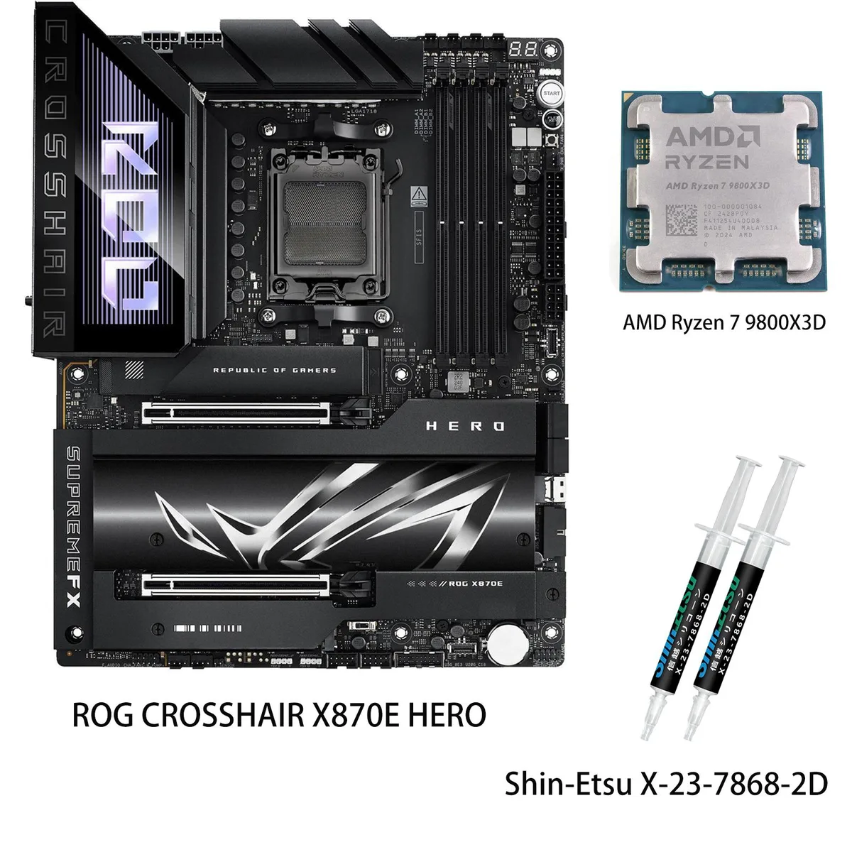 ASUS ASUS ROG CROSSHAIR X870E HERO AMD Motherboard &amp; Ryzen 7 9800X3D CPU Combo — product photo