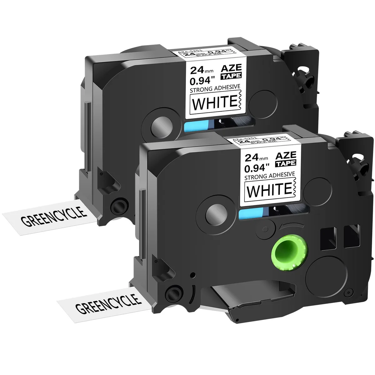 GREENCYCLE GREENCYCLE AZE-S251 24 mm Black on White Label Tape 2 Pack — product photo