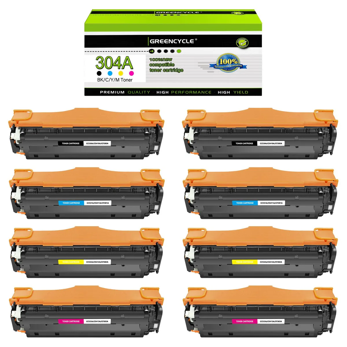GREENCYCLE GREENCYCLE 304A 8 Pack Toner Cartridge (2 Black 2 Cyan 2 Yellow 2 Magenta) — product photo
