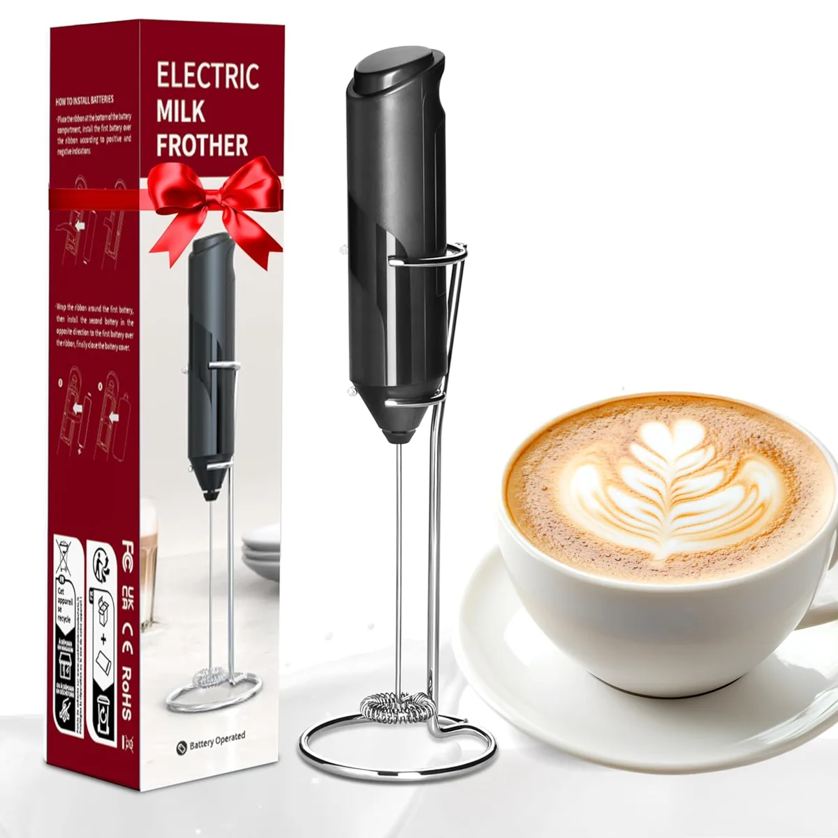 MAXI-MATIC Handheld Milk Frother with Stand, Black 14000 RPM — product photo