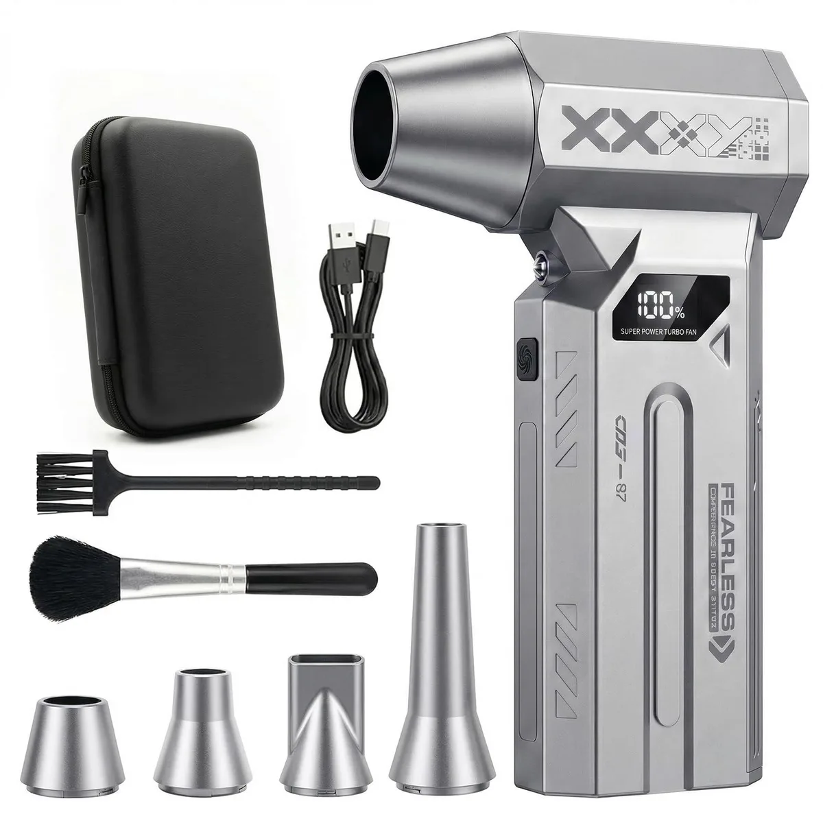  VELOZ 912AD01 120000RPM Cordless Air Duster with LED Light, 4-Speed Rechargeable Blower, 4 Nozzles &amp; 2 Brushes — product photo