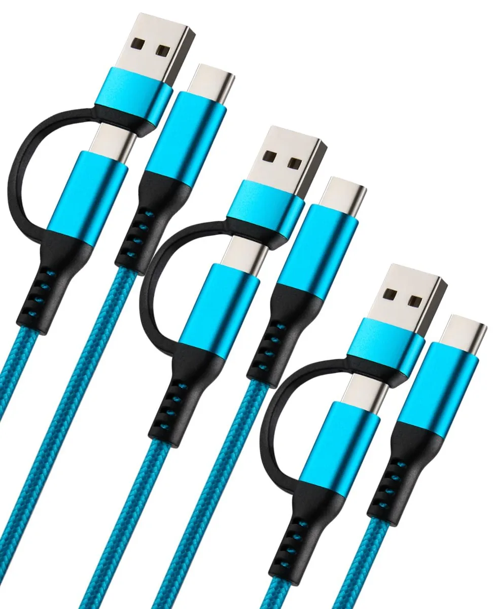  TOMSING 2-in-1 USB-C cable 60W 6.6ft 3-pack Blue — product photo