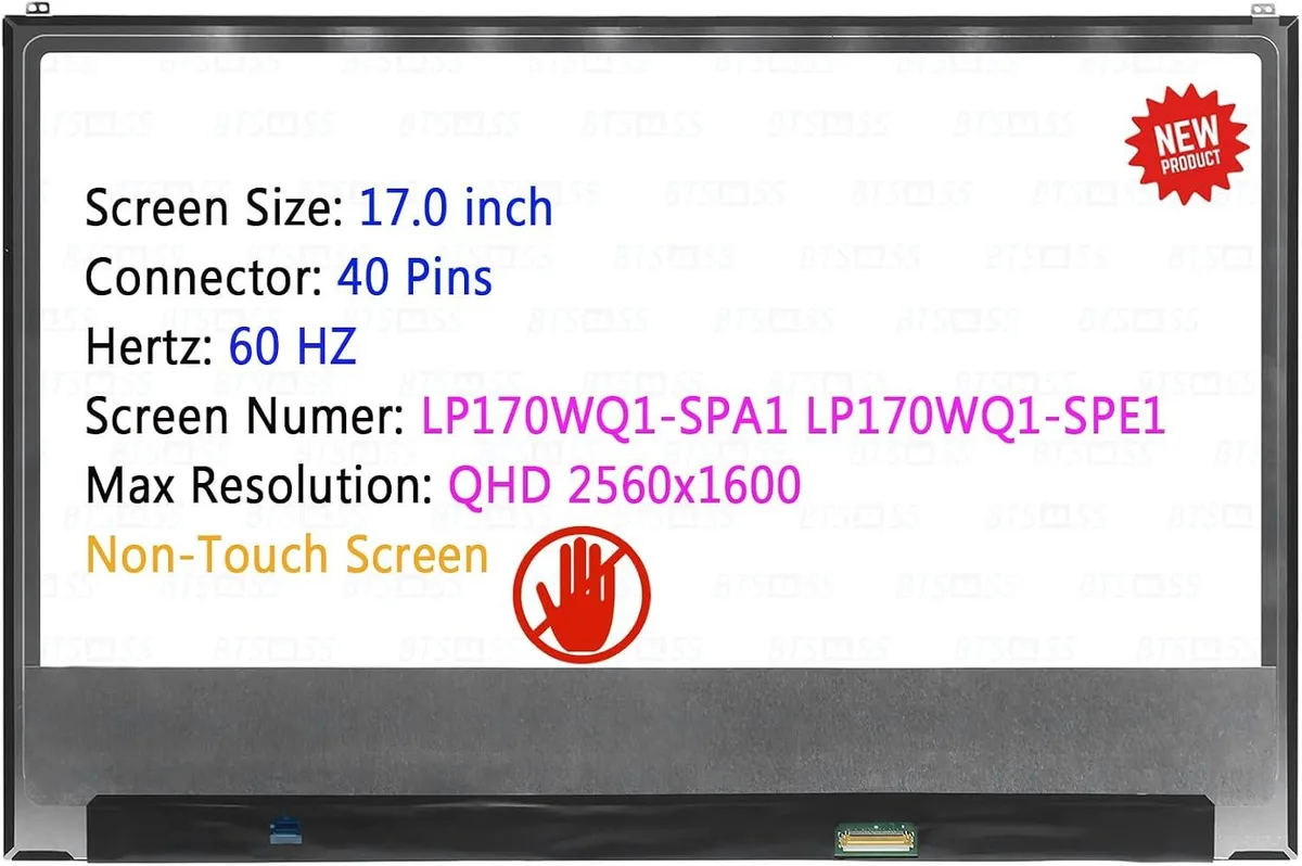 NUOLAISUN NUOLAISUN 17.0" QHD 2560x1600 60 Hz 40 Pin Non-Touch LP170WQ1-SPA1/SPE1 with Top Bracket — product photo