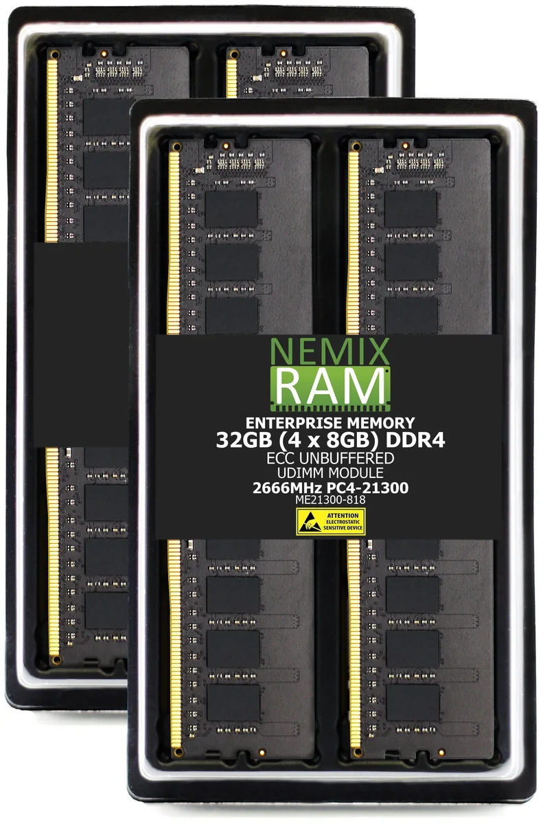 NEMIX RAM NEMIX RAM 32GB (4x8GB) DDR4 2666 ECC UDIMM CL19 1.2V 288-pin WS C246 PRO Workstation memory upgrade — product photo