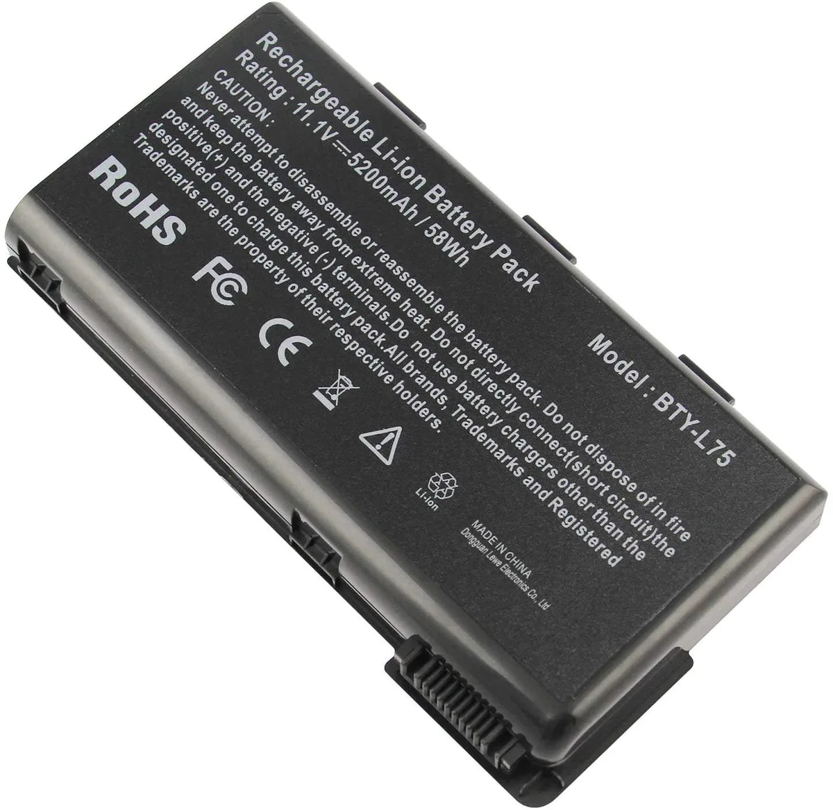 Rectangular black 6-cell lithium-ion laptop battery