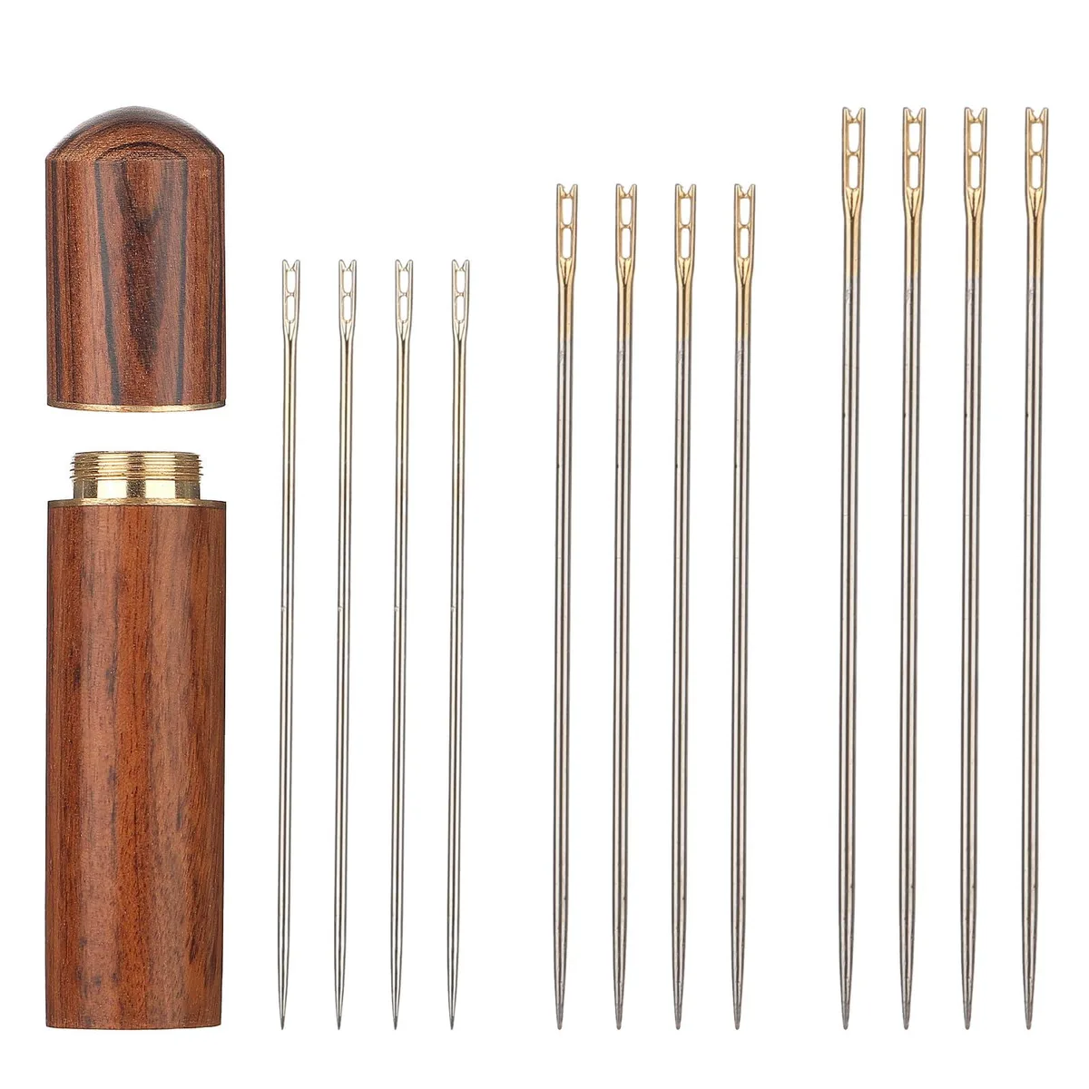  salbsever Self Threading Needles 48pcs 3 Sizes 1.42/1.5/1.65 in Wooden Box — product photo