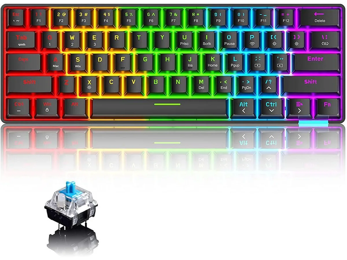 KEHIPI KEHIPI 60% Wireless Mechanical Gaming Keyboard 61 Key Black Blue Bluetooth 5.0 — product photo