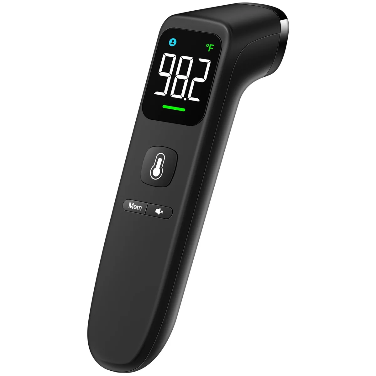 Handheld black no-touch thermometer with LED display