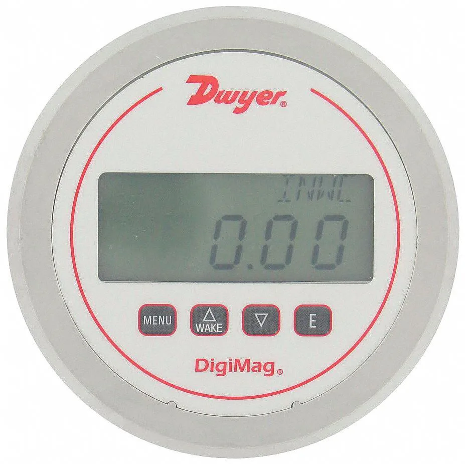 Light grey digital differential pressure gauge with five inch dial display