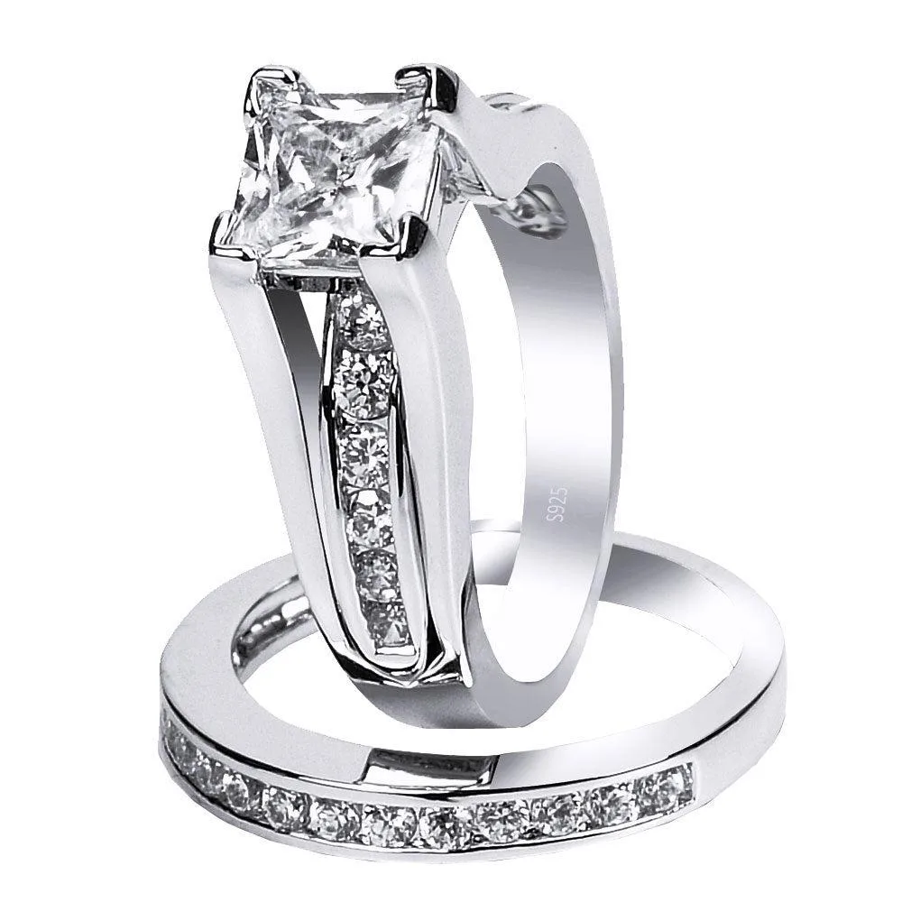 Mabella Fashion Mabella Fashion 925 Sterling Silver Cubic Zirconia Princess Cut Bridal Set Size 5 — product photo