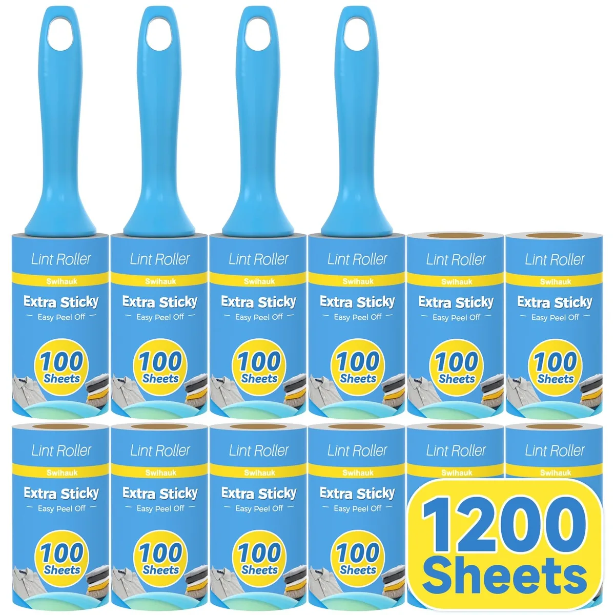 Two lint rollers with ergonomic handles and spiral tear sheets in a bulk pack