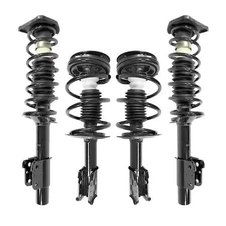 Unity front and rear complete strut assembly kit, four silver units with coiled springs and mounting hardware