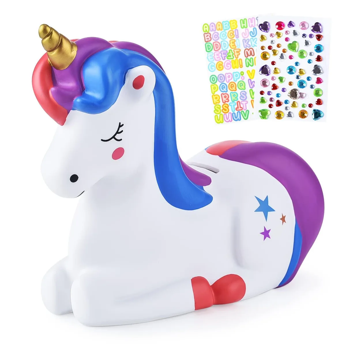  PJDRLLC Unicorn Piggy Bank Purple 9×4.3×7.3 in 12.6 oz — product photo