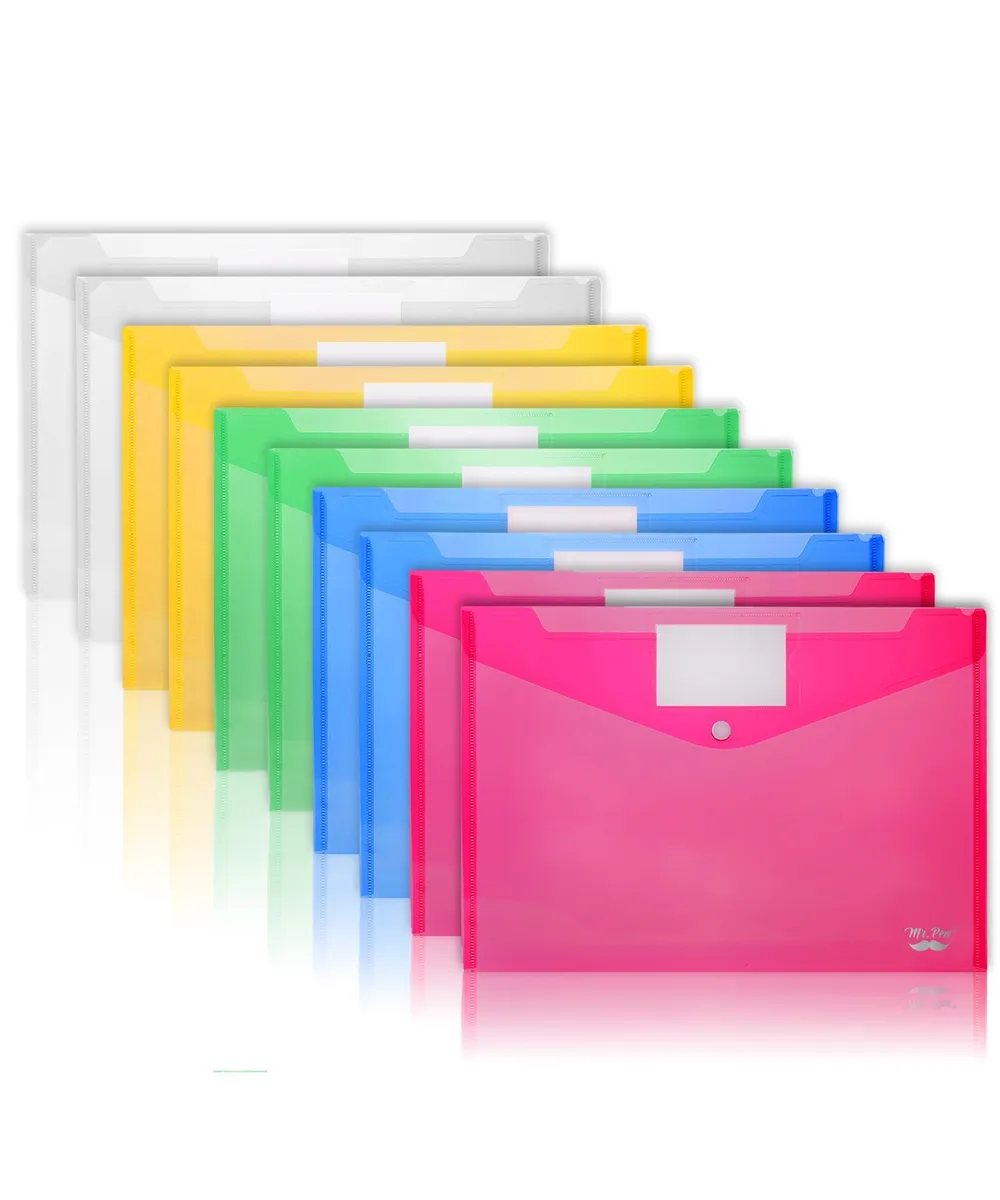  Mr. Pen PU10 Plastic Envelopes 10 Pack 13.25 x 9.25 in Assorted Colors — product photo