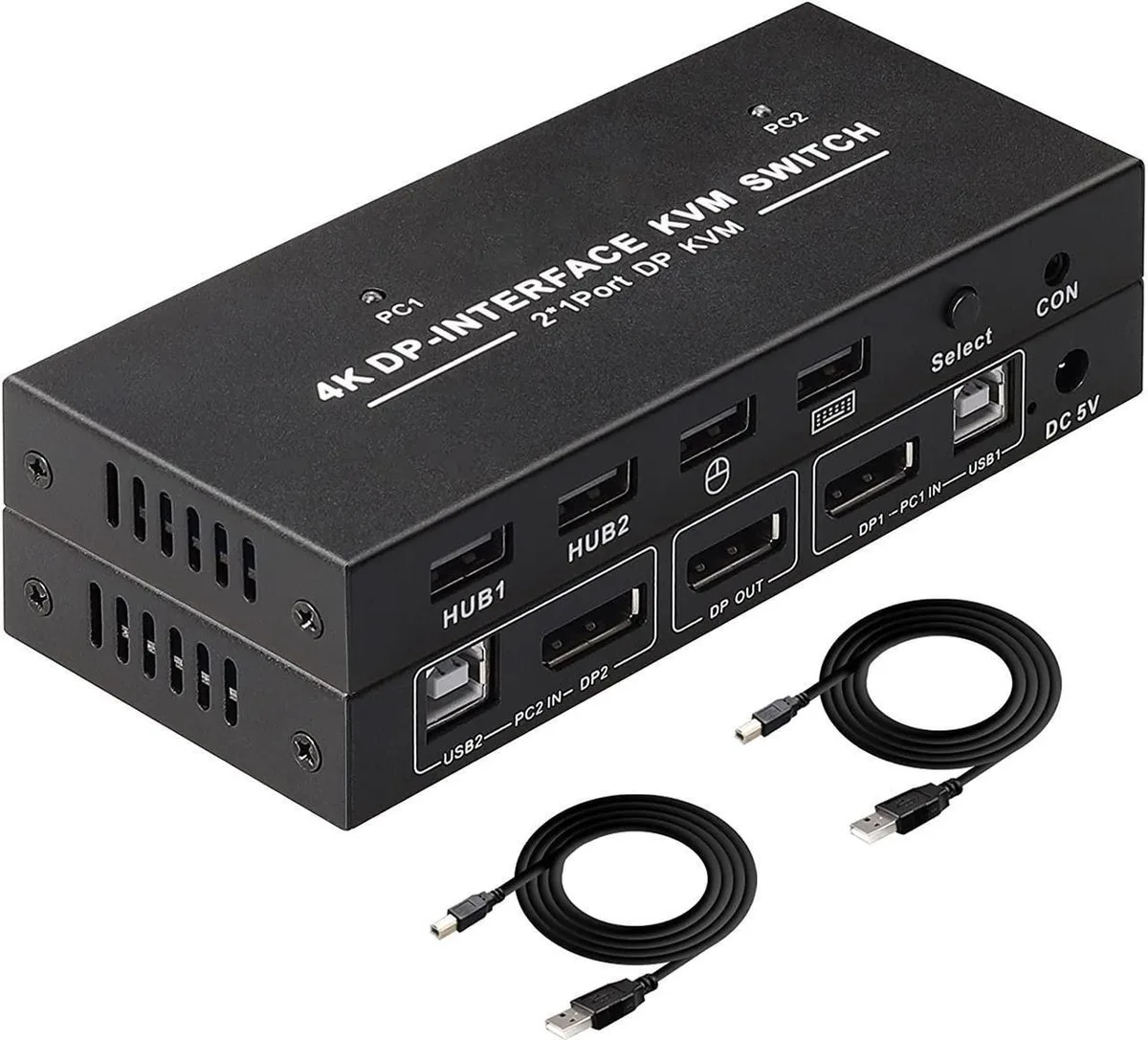Vszerda Vszerda 2-Port DP 1.2 KVM Switch 4K@60Hz 4×USB 2.0 1.5m Cables — product photo