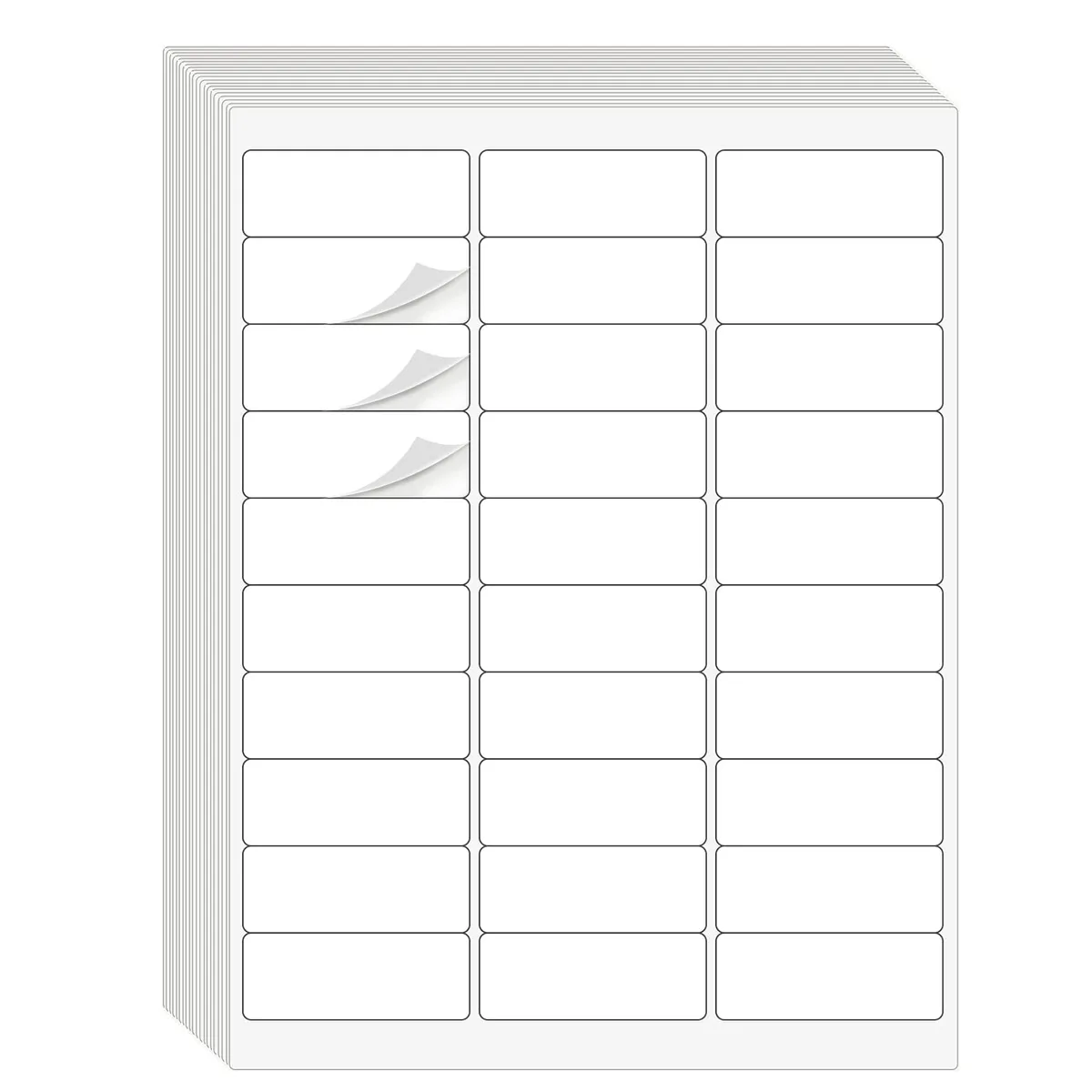 White rectangular label sheets, matte finish, 30 per page