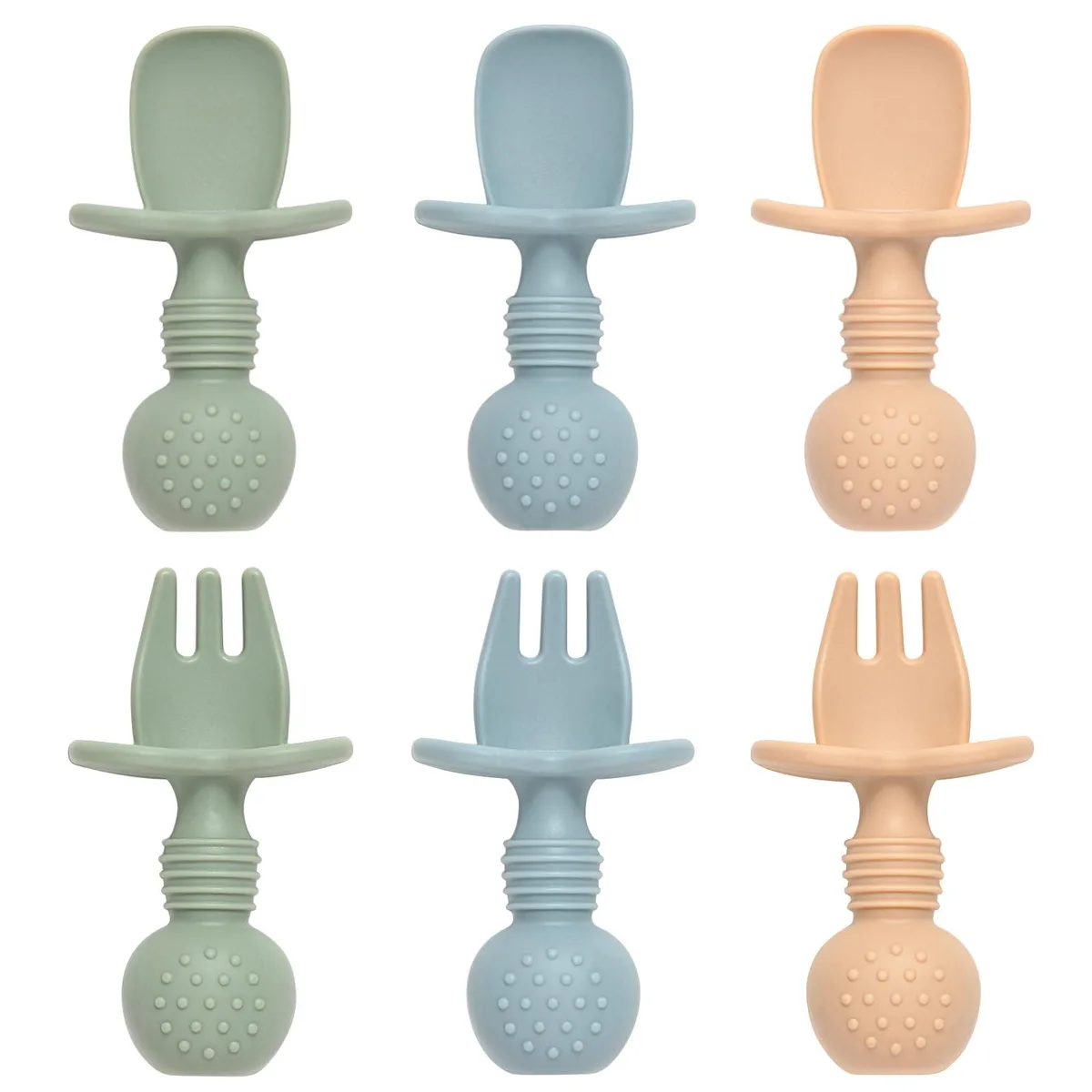  DGXH-01 6-piece silicone baby spoon and fork set — product photo