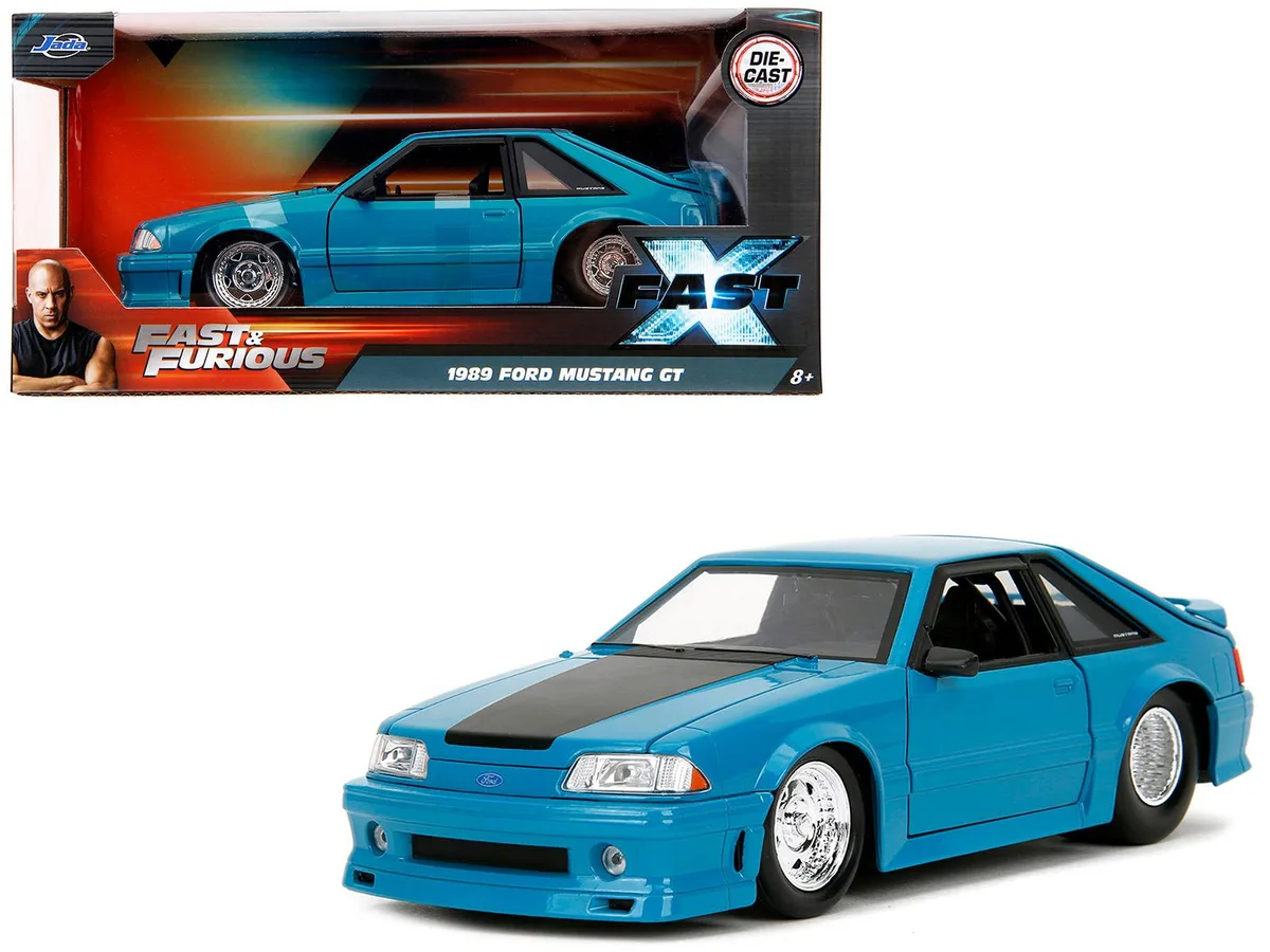 Jada Jada 1989 Ford Mustang GT Blue Black Hood Stripes Fast &amp; Furious 1/24 Diecast — product photo