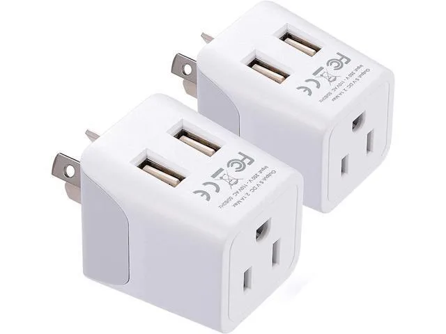 LORDWORLD LORDWORLD Travel Adapter Plug Type I 2-Pack 1.5x1.5x1.75" 10-15A/250V 2.4A USB — product photo