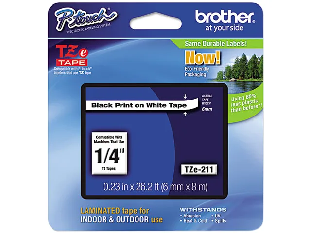 Brother Brother TZE211 TZ Label Tape 0.25" x 26 ft Black on White pos accessory — product photo