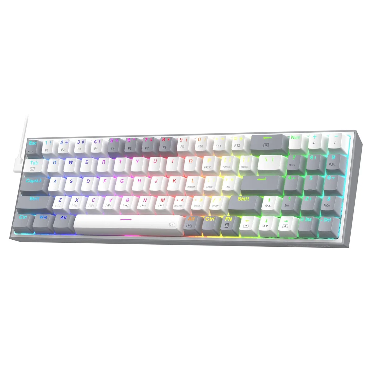  Redragon K628 Pollux 75% 78-Key Wired RGB Gaming Keyboard, Hot-Swap Red Switch, Mixed Grey/White Keycaps — product photo