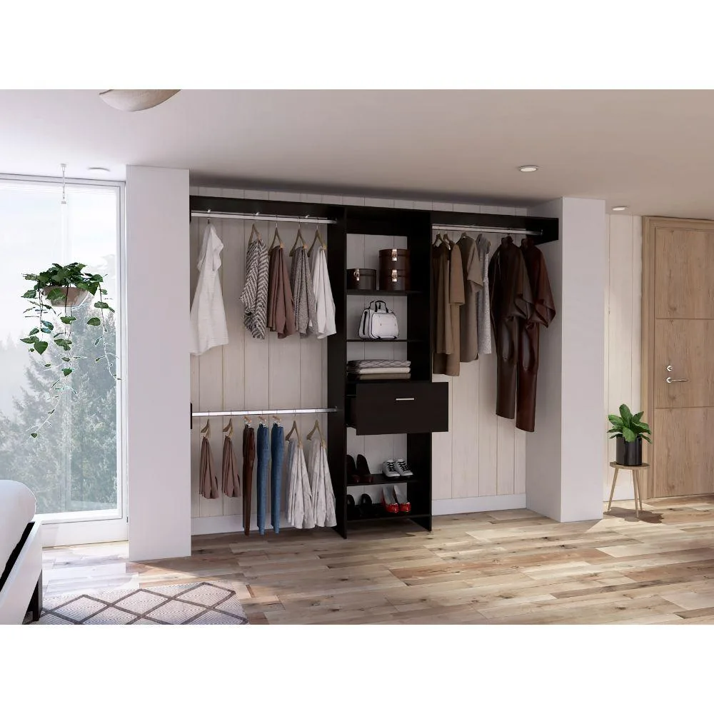 FM FURNITURE FM FURNITURE Cross Closet System 1 Drawer 3 Rods 5 Shelves Black MDF — product photo