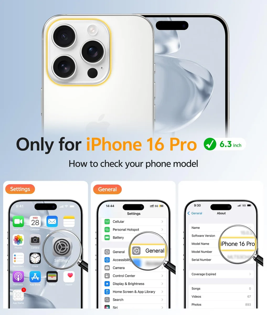 Clear transparent case with raised edges and screen protector for iPhone 16 Pro
