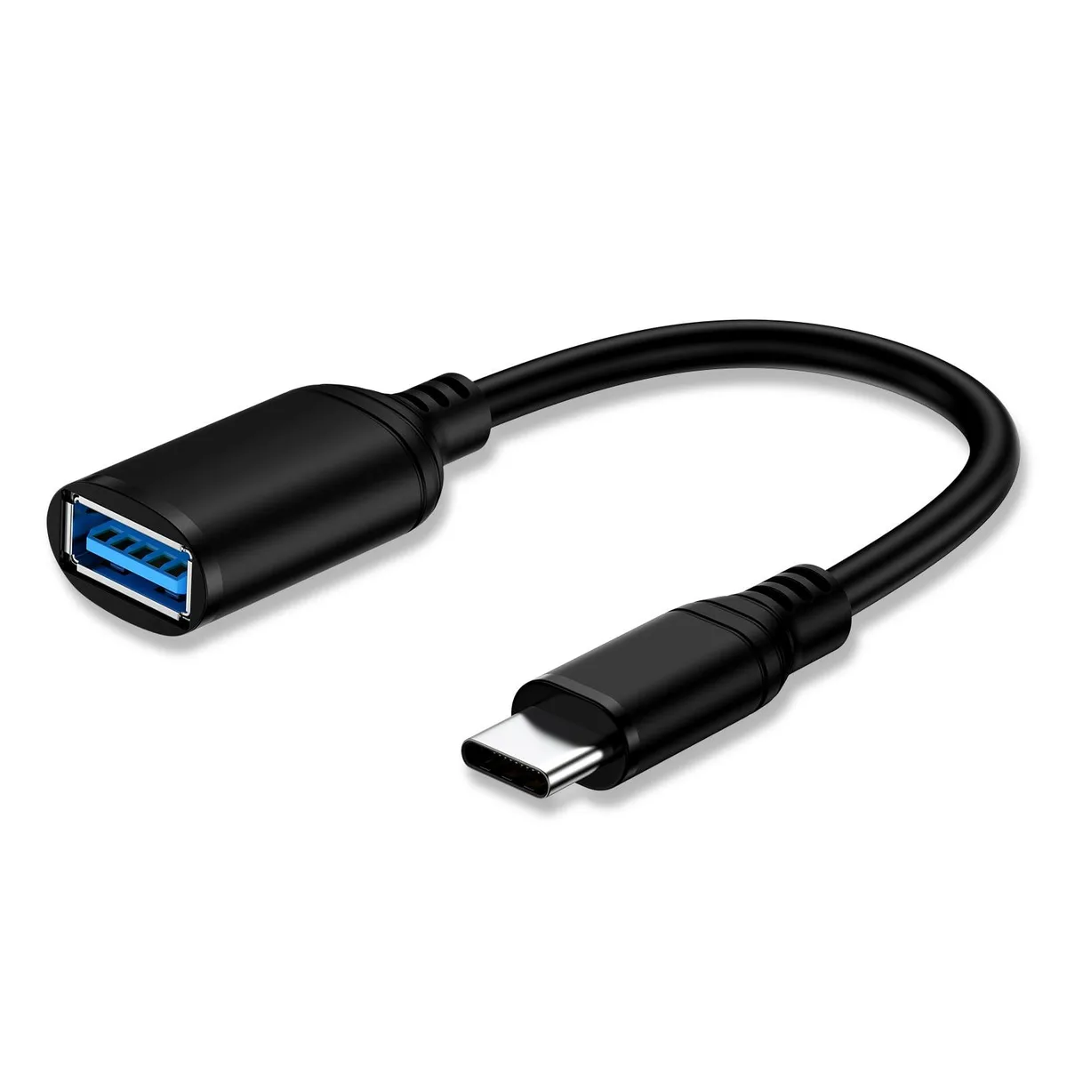 Short white USB-C male to USB-A female adapter cable