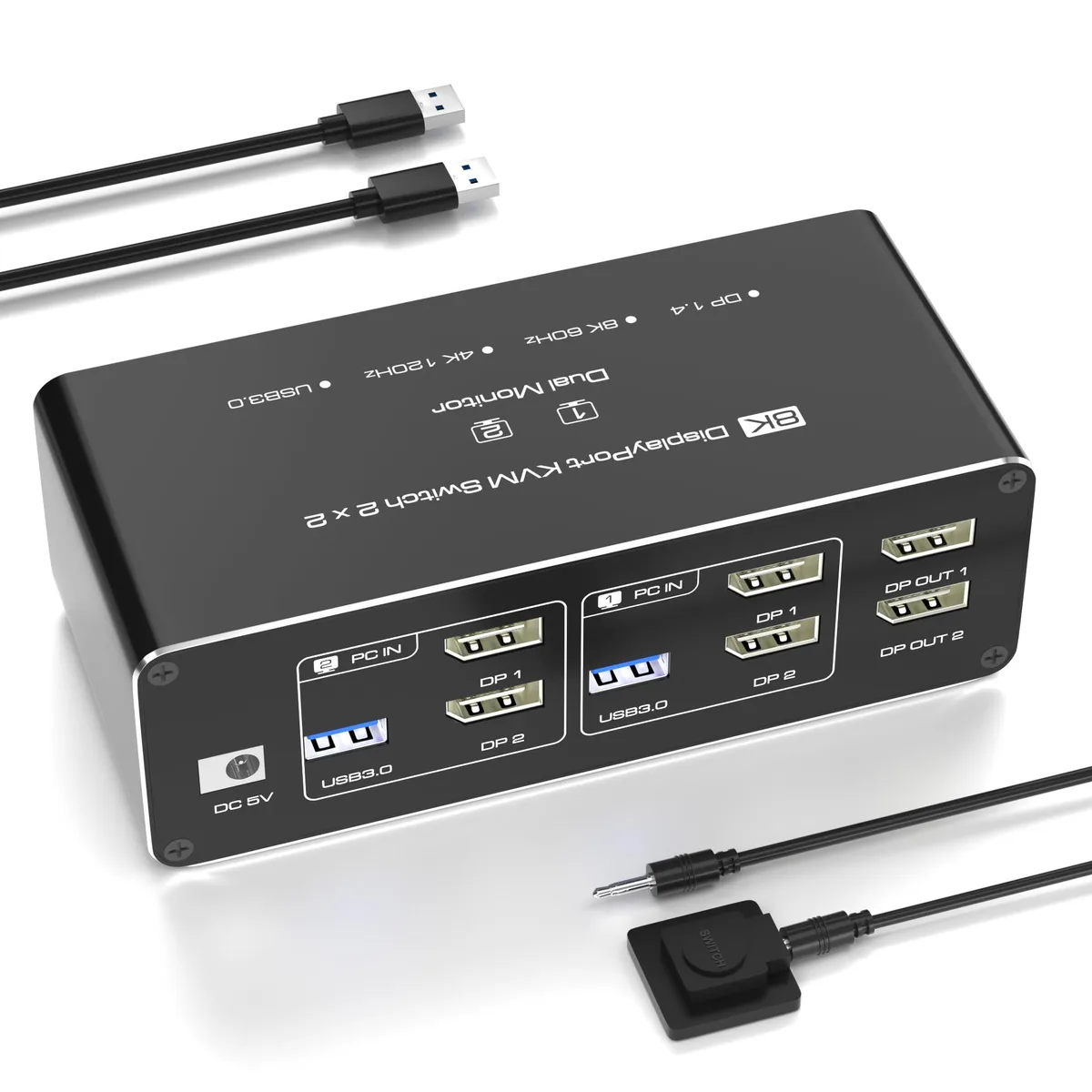 WRIARICH WRIARICH KVM-505 KVM Switch 2 Computers 2 Monitors DisplayPort 8K 60Hz USB 3.0 — product photo