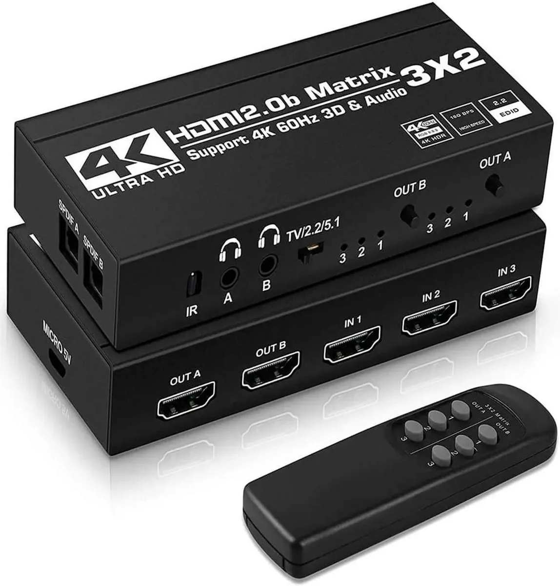 Vszerda Vszerda 3x2 HDMI Matrix 4K@60Hz IR Remote Black — product photo