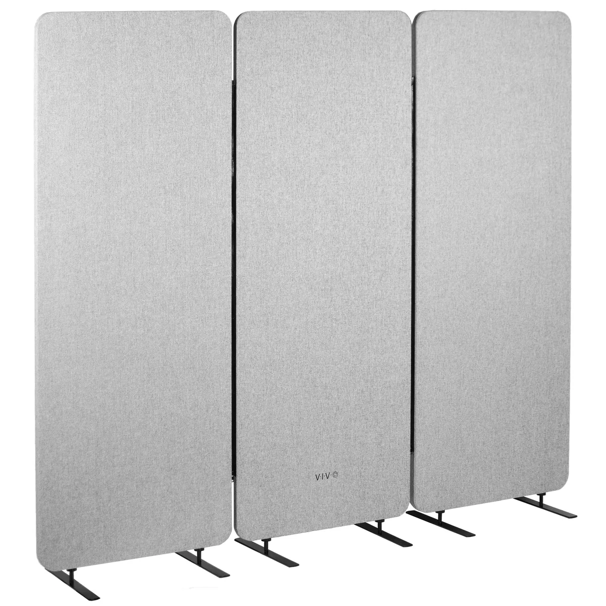 Three gray fabric panels on metal feet, 72 inches wide total